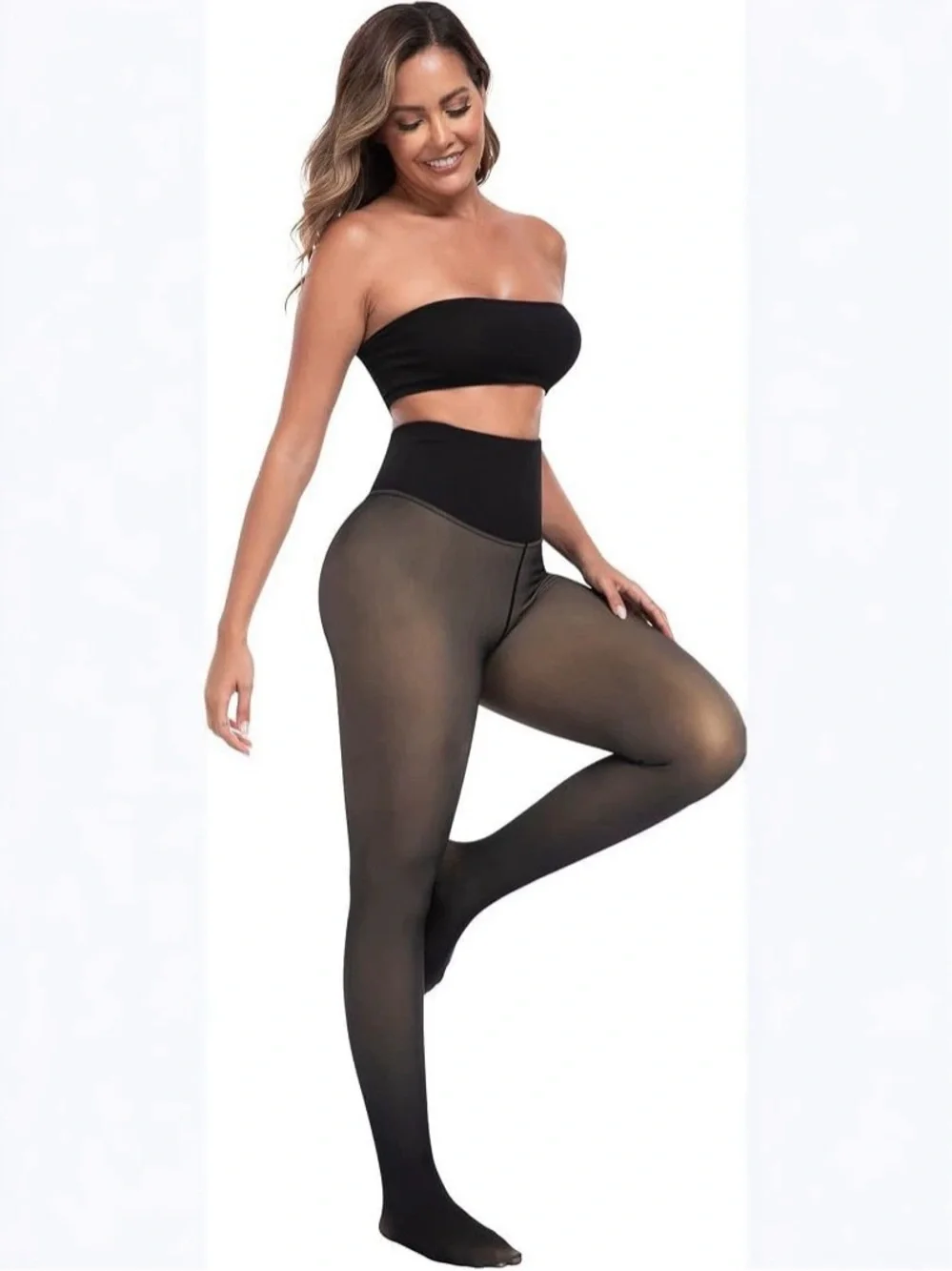 Sheer Black Women's Tights - Sleek High-Waist Hosiery